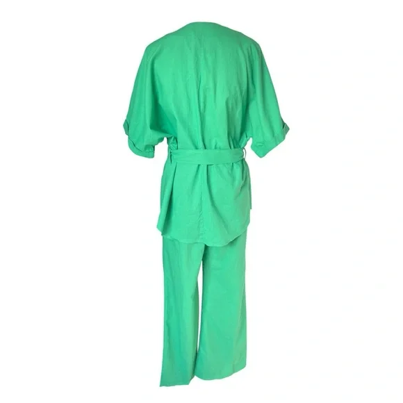 Commense Green Wide Leg Pants with Tie Waist - Picture 3 of 16